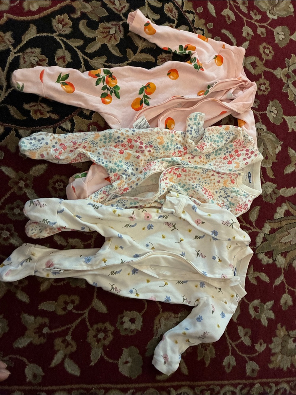 Old Navy Pink Peach-Print & Floral Baby One-Piece Footies